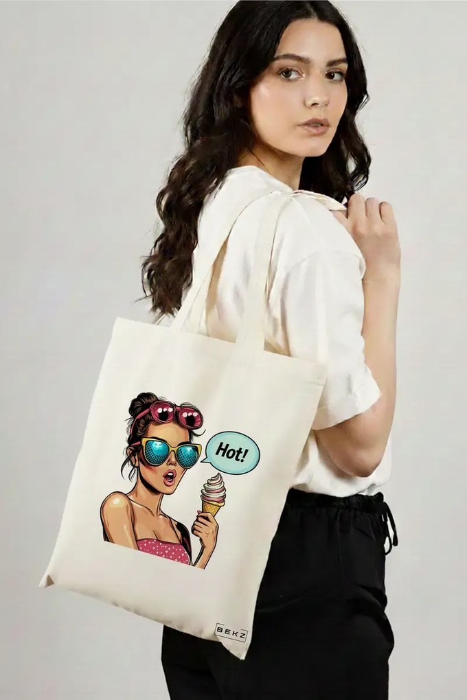 Sacosa de Panza pentru Cumparaturi, Geanta Tote, model Sip and Style 5 38 x 34.5 cm, Alba, BEKZ®