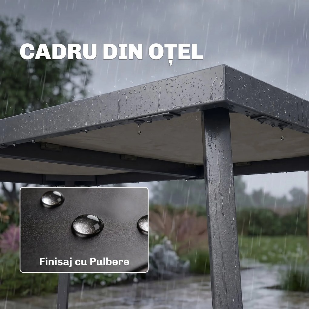 Outsunny Masă de Patio, Masă de Balcon, Masă de Dining pentru Exterior 145 x 85 cm pentru 6 Persoane cu Efect de Lemn, Cadrul din Oțel, Gri | Aosom Romania