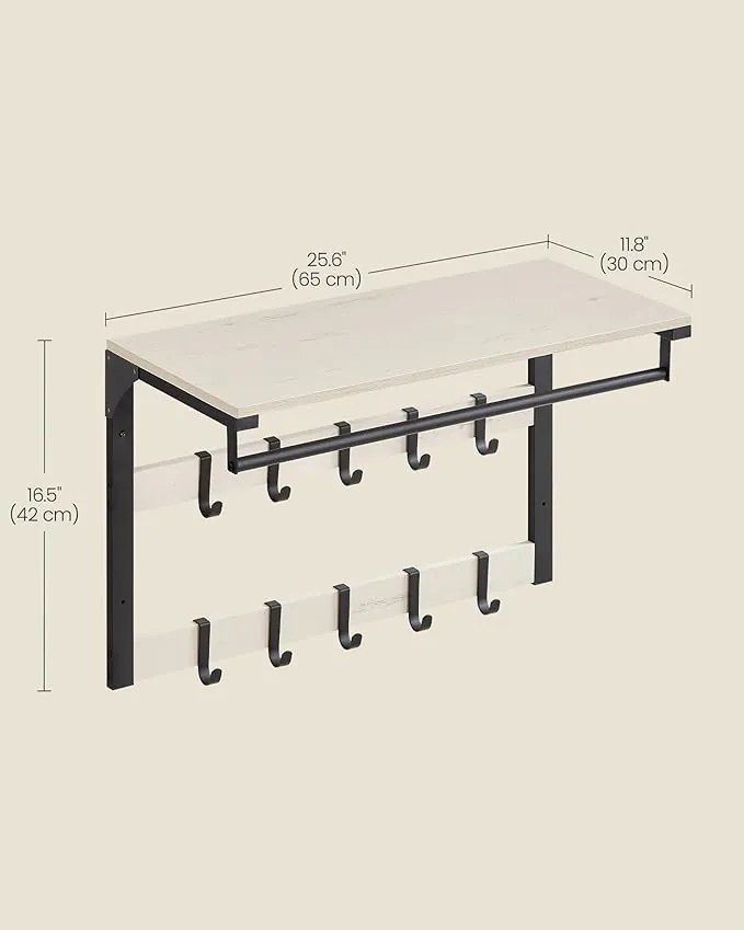 Cuier de perete cu etajera RACKLY 65x30 cm, crem