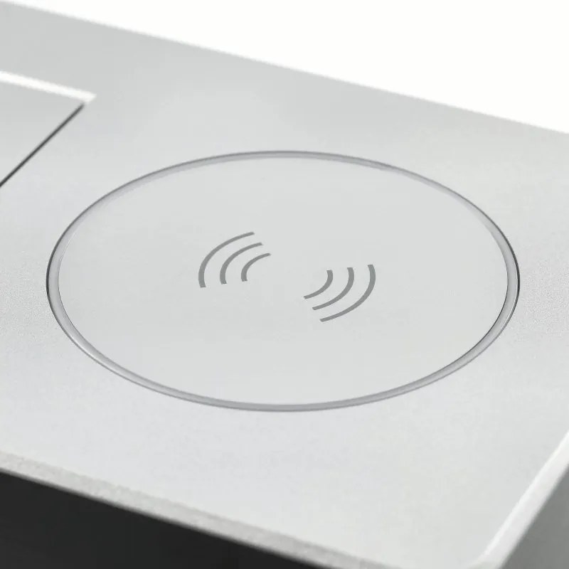 Priza incorporabila in blat Avaro Plus GTV, incarcator wireless 5W, 1 priza Schuko, USB A + C, aluminiu Aluminiu plastic, Aluminiu, L:240 mm; l:119