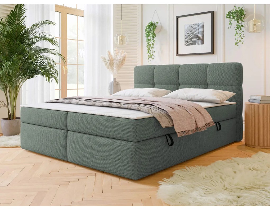 Pat matrimonial 160 cm Mejaso (Verde) (cu somieră și saltea) (cu sp. depozitare). Promo -17%. 1104291