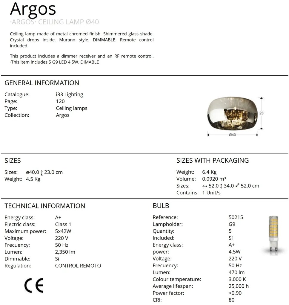 Lustra aplicata LED dimabila cu telecomanda 40cm ARGO SV-507939D