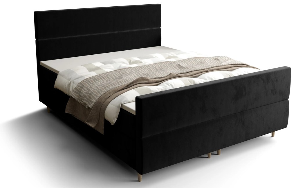 Pat matrimonial Boxspring 160 cm Flu plus (negru) ( cu saltea și sp. depozitare). 1046580