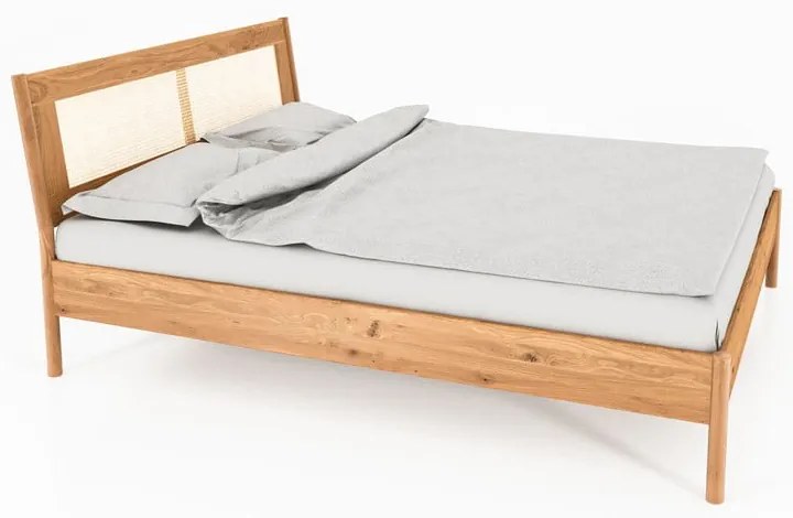 Pat matrimonial din lemn de stejar cu tăblie din ratan 180x200 cm Pola - The Beds