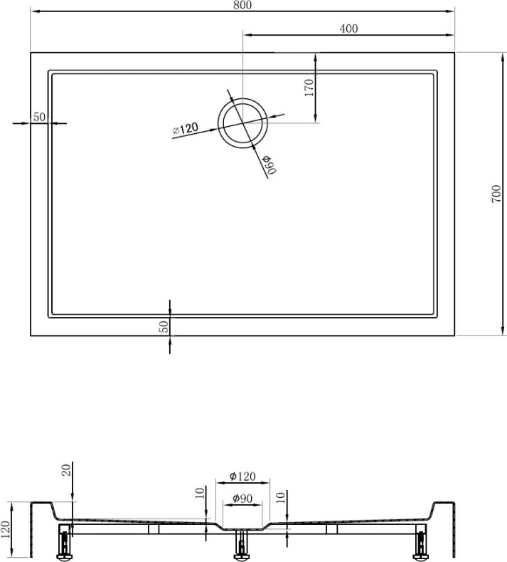 Mexen Flow+ cadă de duş dreptunghiulară 80 x 70 cm, alb lucios - 46R107080H