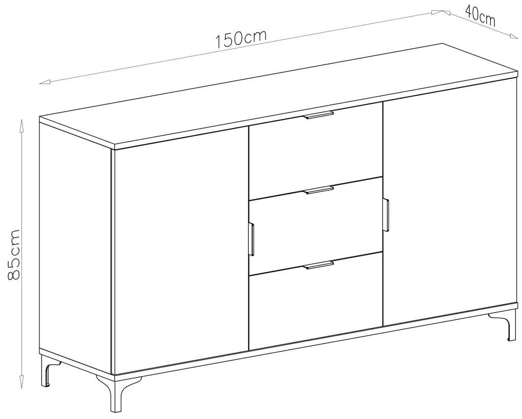 Mazzoni Comodă LANA K-150S Bej (Șampanie) - DULAP VERTICAL CU 2 UȘI CU SERTARE