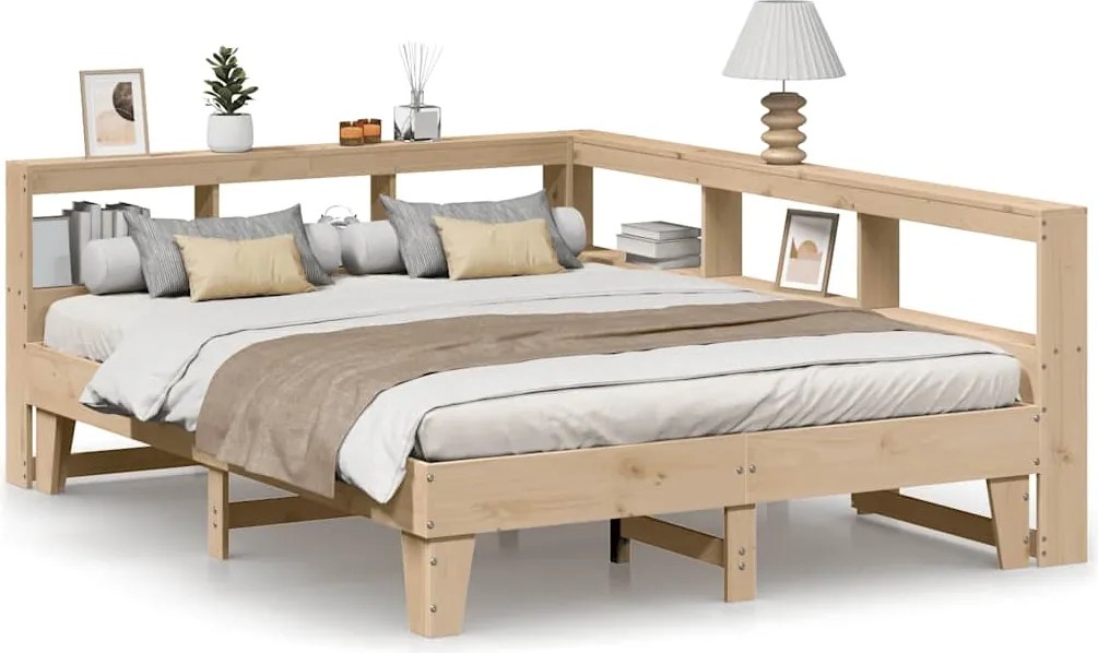 vidaXL Pat cu bibliotecă fără saltea, 150x200 cm, lemn masiv de pin