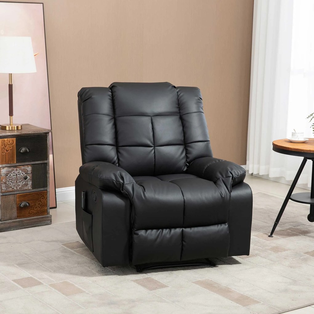 HOMCOM Scaun de Masaj Relaxant, Scaun de Relaxare, 8 Puncte de Vibrații, Funcție de Așezare, Piele Ecologică, negru, 94x99x99cm | Aosom Romania