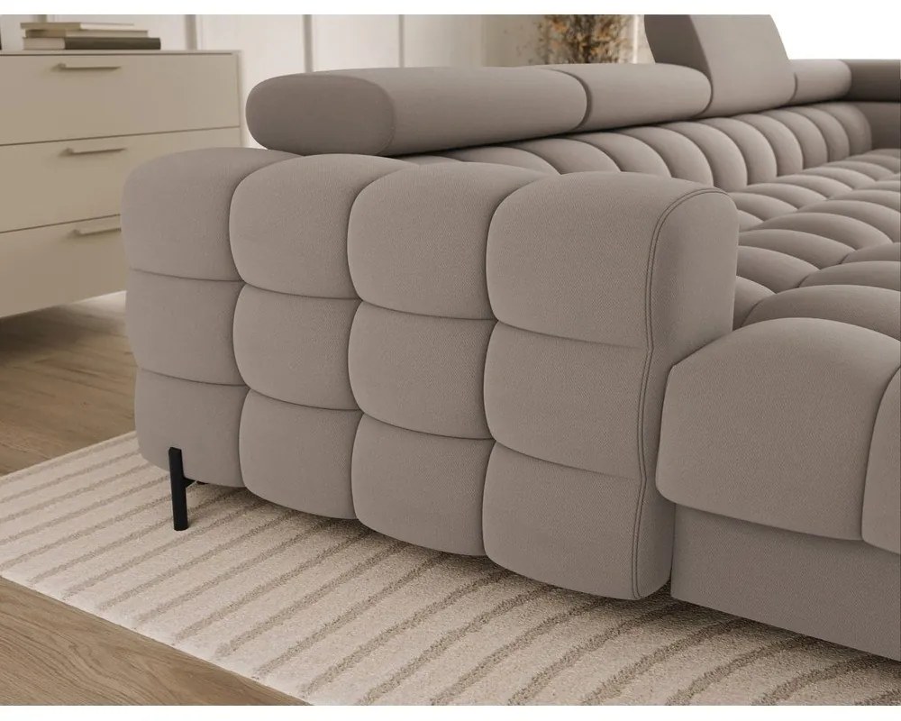 Colțar maro deschis extensibil cu tapițerie din catifea (cu colț pe partea dreaptă/în formă de "U") Feraria – ELTAP