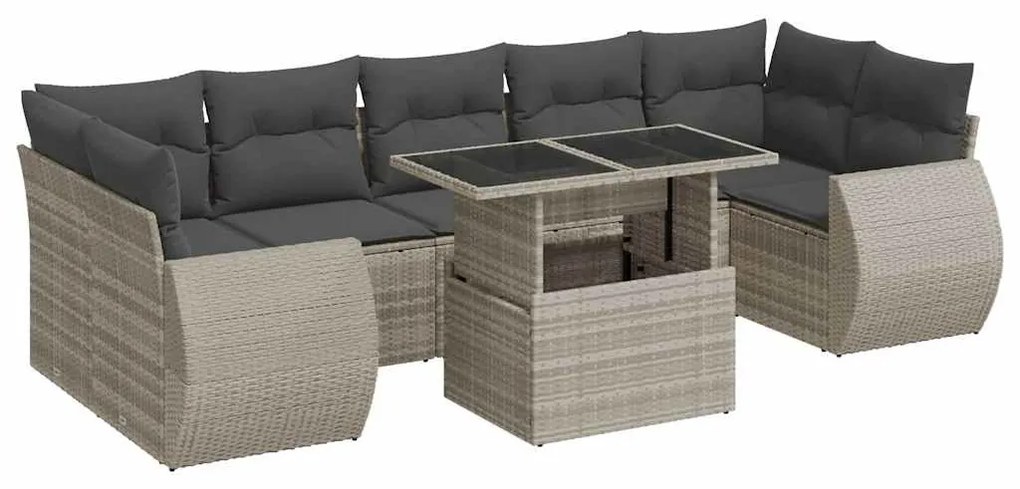 3326603 vidaXL Set mobilier de grădină cu perne, 8 piese gri deschis poliratan