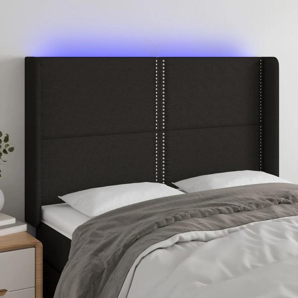 3123908 vidaXL Tăblie de pat cu LED, negru, 147x16x118/128 cm, textil
