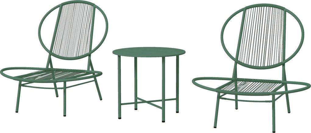 Outsunny Set salon de grădină, 3 piese, salon exterior 2 persoane cu 2 scaune Acapulco și masă joasă, verde închis | Aosom Romania