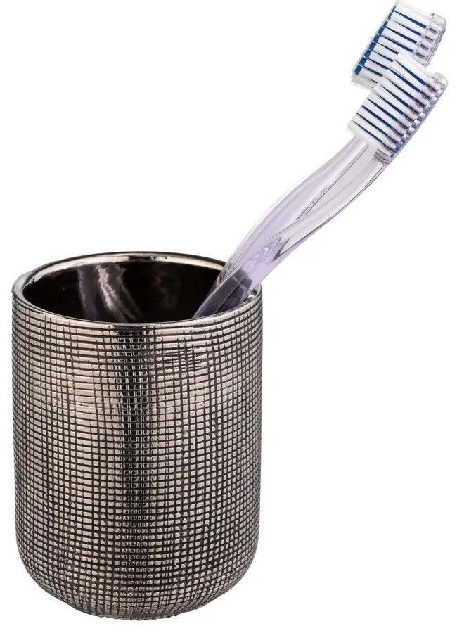 Suport pentru periuța de dinți argintiu din ceramică Rivara – Wenko