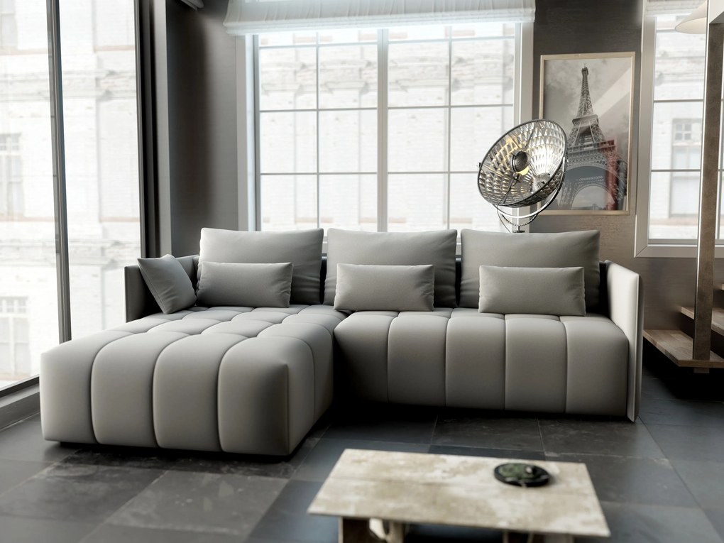 Colțar extensibil dumonde cu ladă de depozitare si sezut confortabil din spuma high-density, Malta Royal Grey 235x185 cm