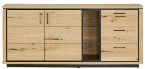 Bufet 2 Usi si 3 Sertare Tulsa, Smoked Oak, Furnir Din Lemn Masiv, 186 Cm