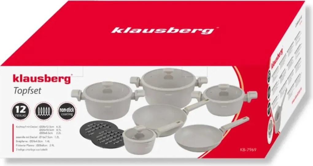 Set oale si tigai marmorate cu capace 12 peise Klausberg KB-7969, crem