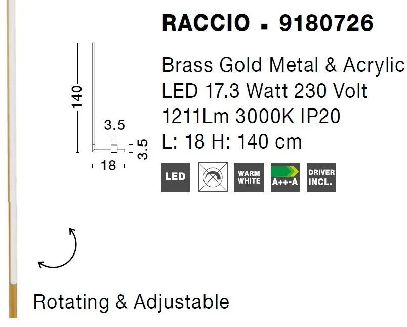 Lampadar, lampa de podea LED design modern RACCIO auriu