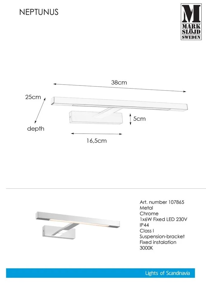 Aplică de perete argintie LED (lungime 38 cm) Neptunus – Markslöjd