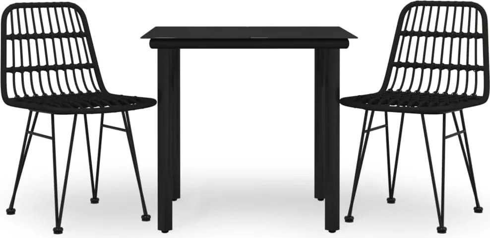 vidaXL Set mobilier de grădină, 3 piese, negru, poliratan