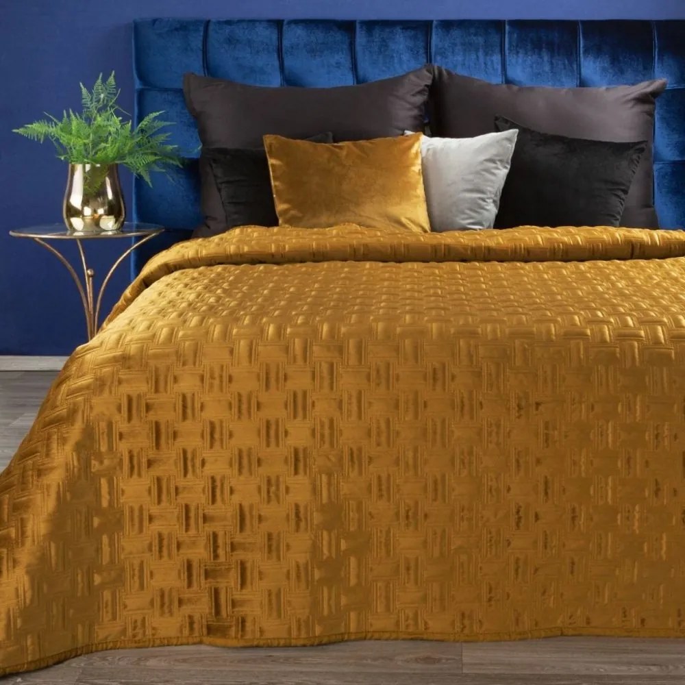 Cuvertură de pat luxoasă din catifea galben-aurie Lăţime: 170 cm | Lungime: 210 cm