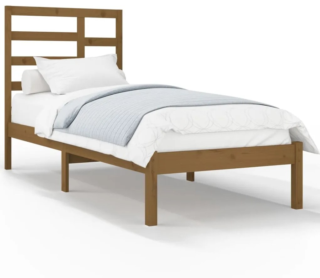 3105758 vidaXL Cadru de pat mic single, maro miere, 75x190 cm, lemn masiv