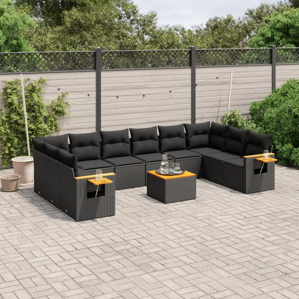 3259570 vidaXL Set canapele de grădină cu perne, 11 piese, negru, poliratan