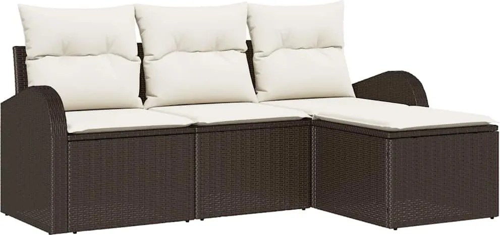 vidaXL Set de canapea cu pernă 4 pcs Maro și alb poliratan