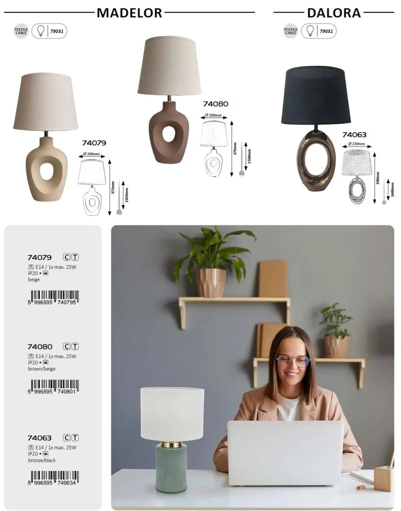 Lampa de masa ceramica si abajur bej Madelor