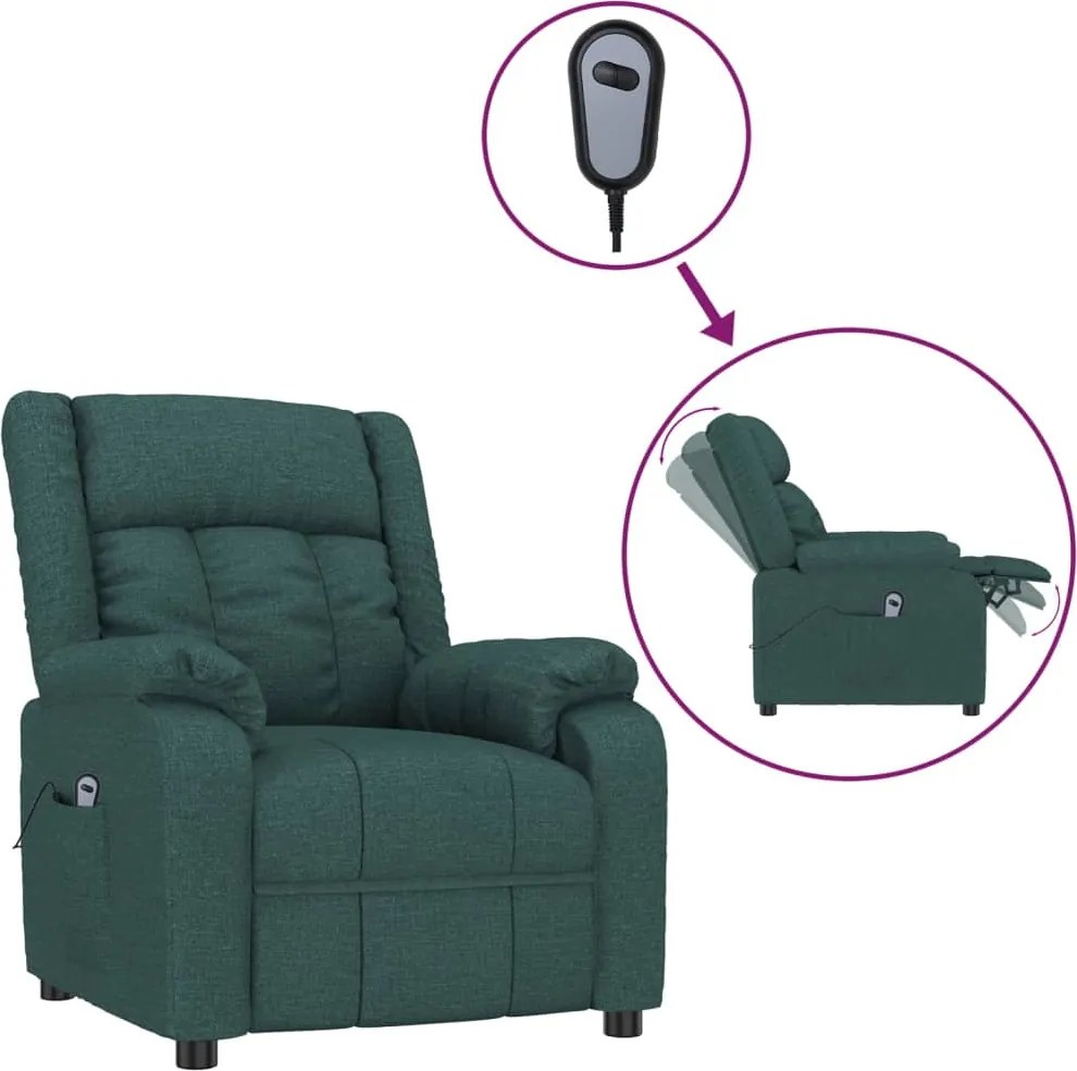vidaXL Fotoliu rabatabil electric, verde închis, material textil