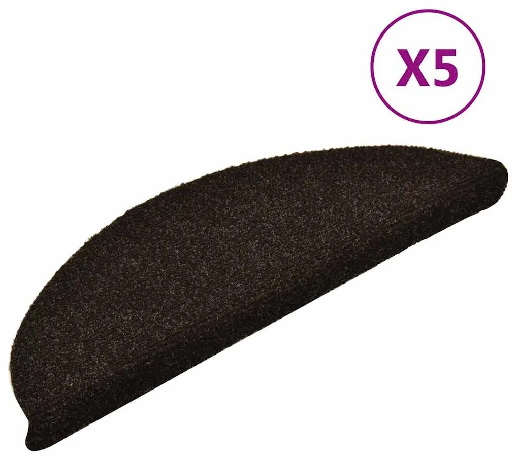 vidaXL Covorașe pentru scări autoadezive, 5 buc., 56x17x3 cm, maro închis, semirotunde