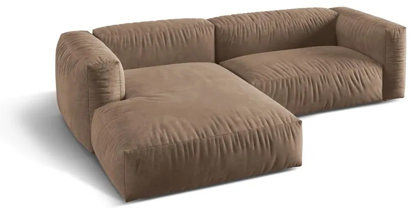 Colțar modular maro deschis cu tapițerie din catifea (cu colț pe partea stângă/cu șezlong) Martina – Micadoni