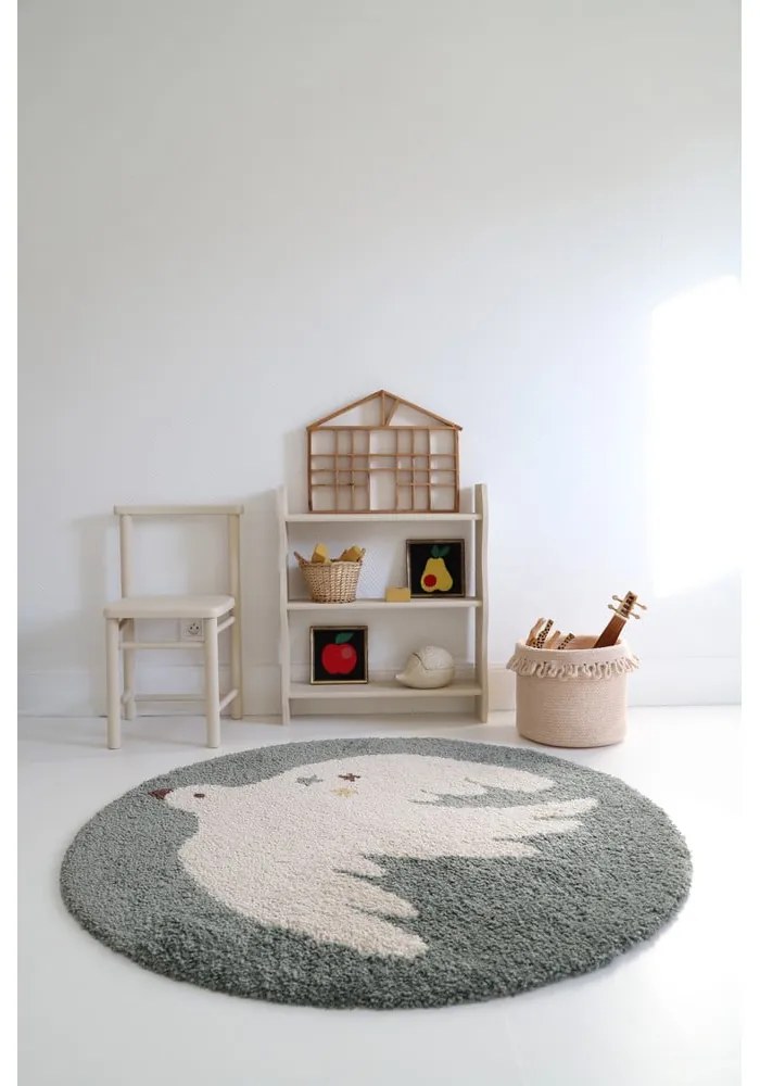 Covor pentru copii verde deschis ø120 cm Bohemian Bird Aqua – Nattiot