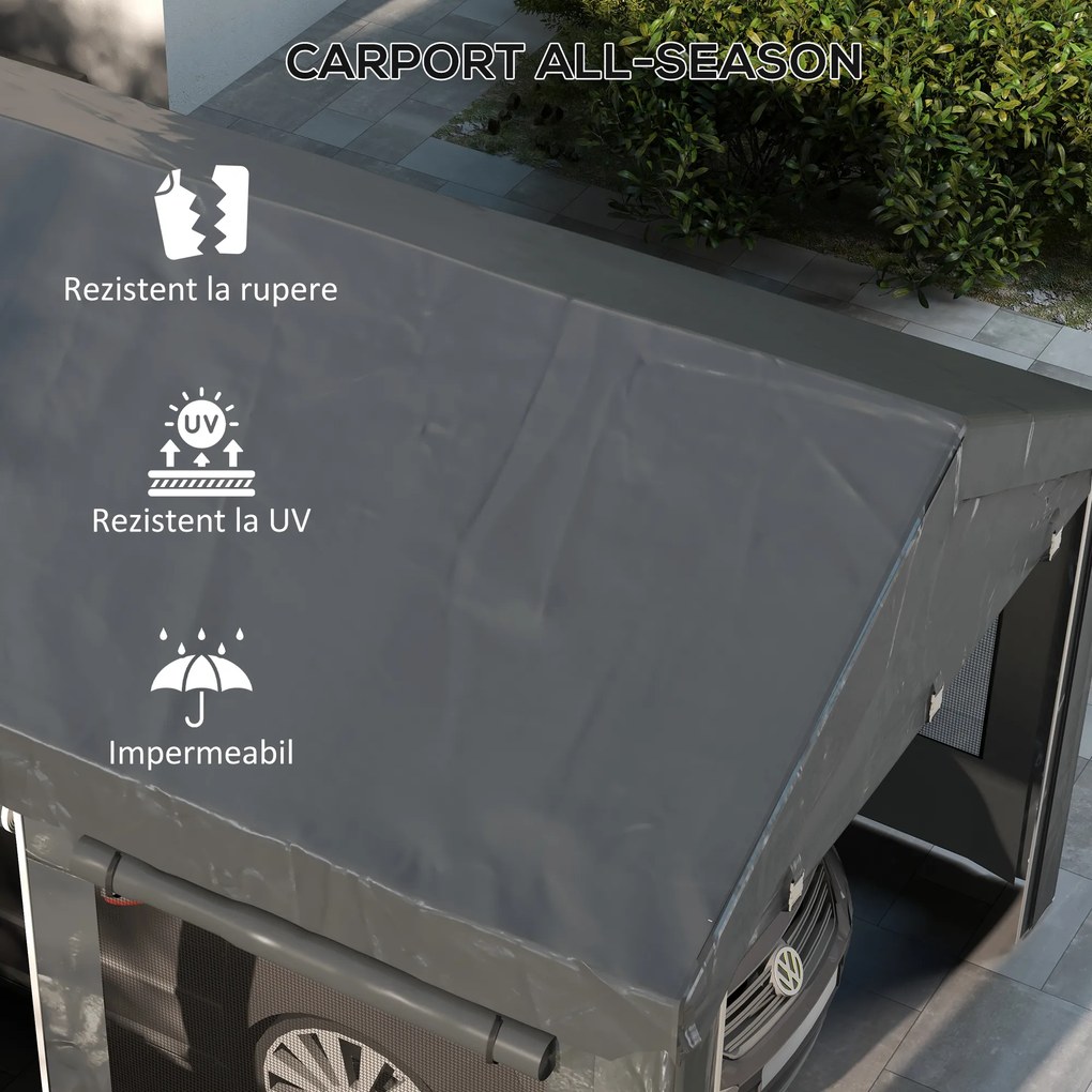 Outsunny Pavilion de Grădină cu Înălțime Reglabilă, 4 Uși și 4 Ferestre, 6x3 m, Gri Închis | Aosom Romania