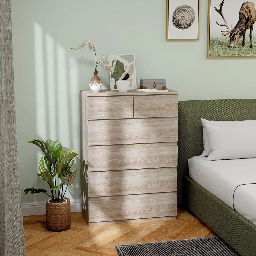 HOMCOM Comodă 6 sertare, mobilier de depozitare fără mânere design minimalist 80 x 39 x 115 cm lemn natural | Aosom Romania