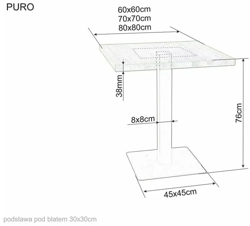 Masa de dining neagra cu blat din stejar PURO 70x70