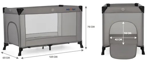 Pătuț de voiaj Baby Tiger VIKI gri KINDERKRAFT