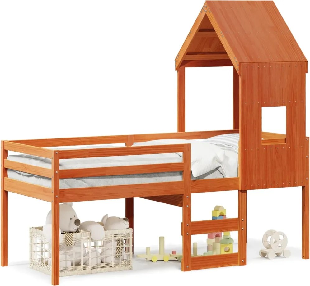 vidaXL Pat înalt de dormitor, maro ceruit, 90x200cm, lemn masiv de pin