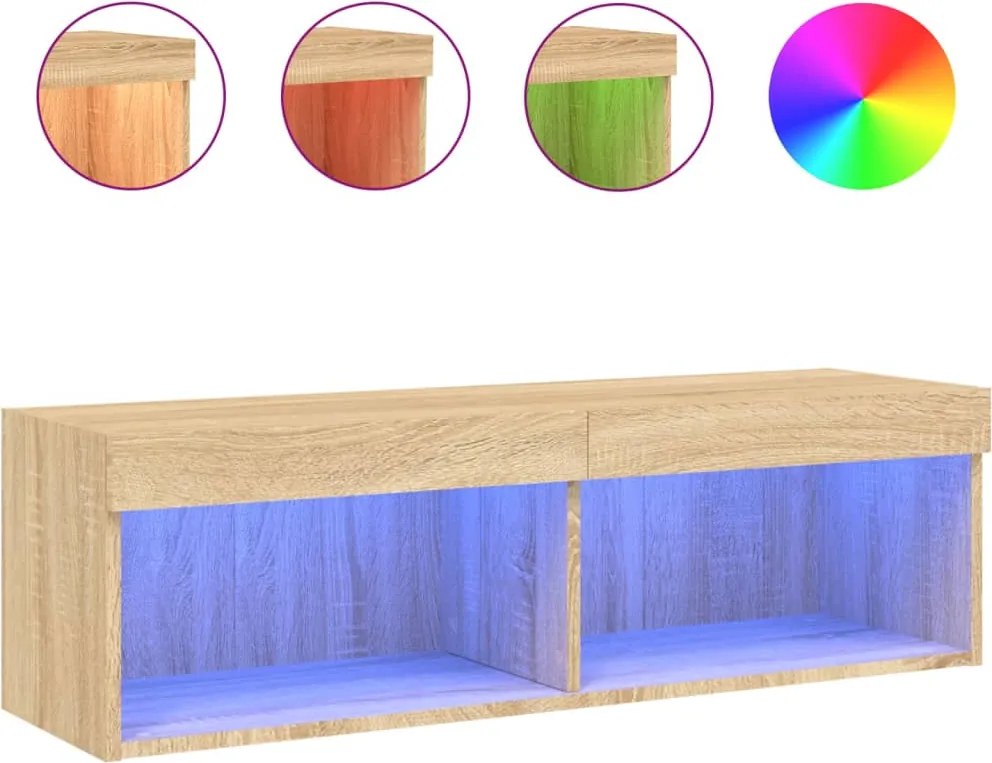 vidaXL Comodă TV cu lumini LED, stejar sonoma, 100x30x30 cm