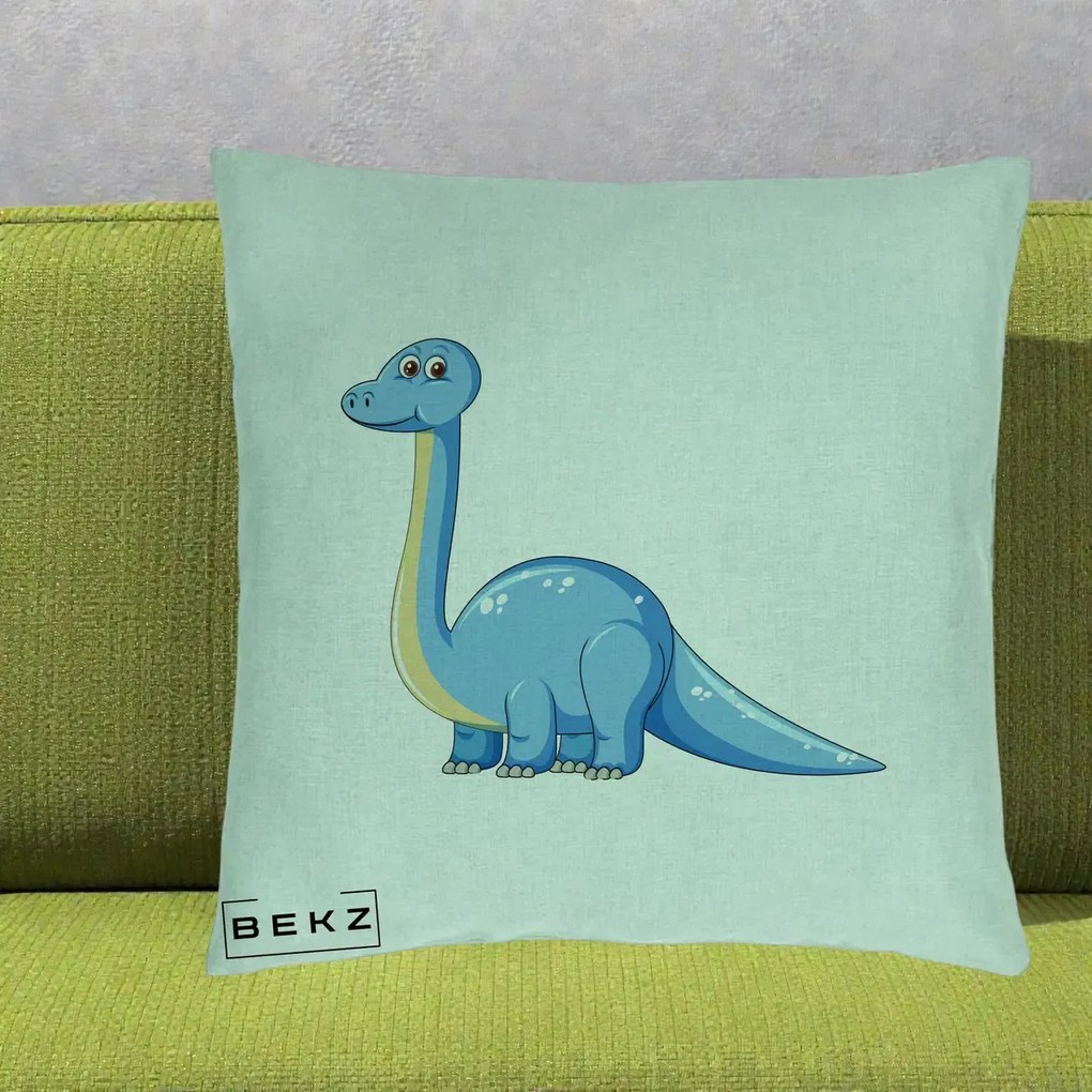 Perna Personalizata Brontosaur Albastru, 40x40 cm, Verde Menta, Husa Detasabila, Perna Inclusa, BEKZ®