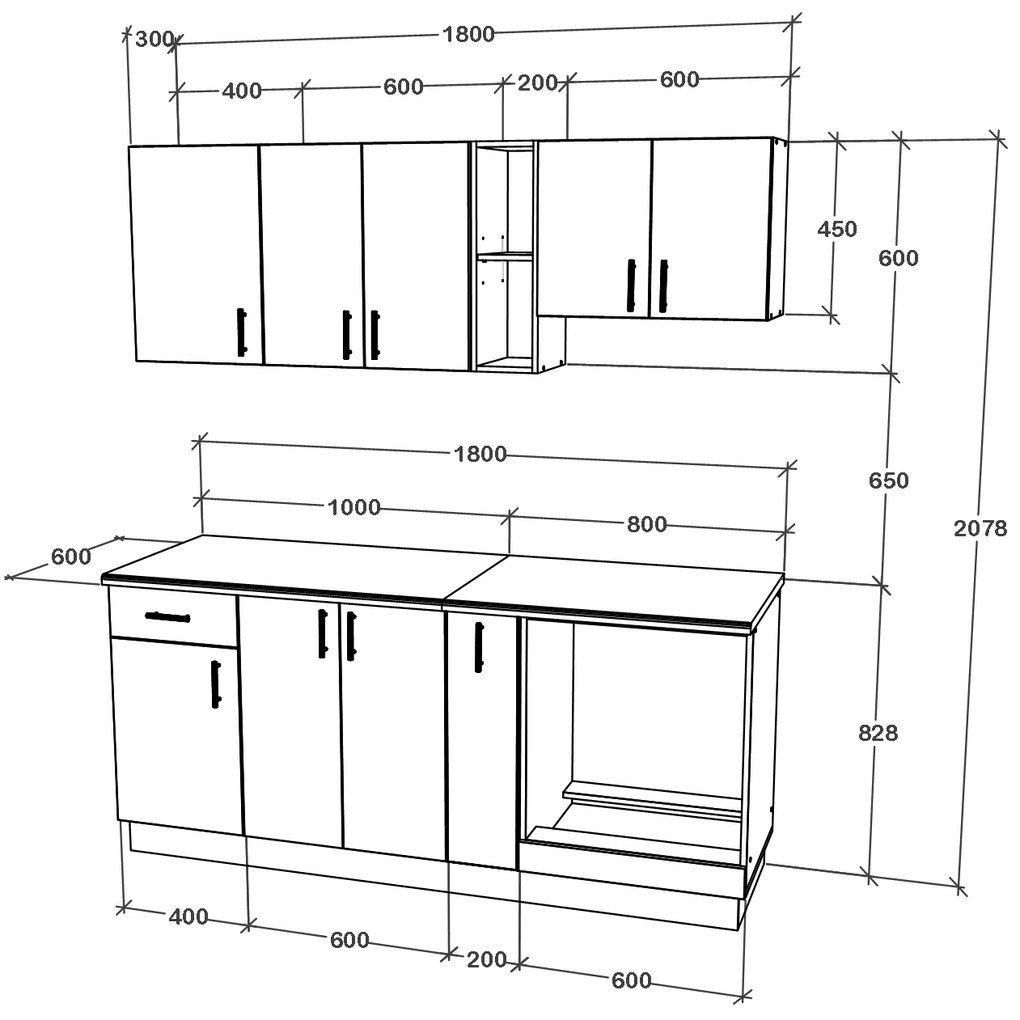 Set haaus V9, Stejar Sonoma Inchis/Alb, Blat Thermo 28 mm, L 180 cm