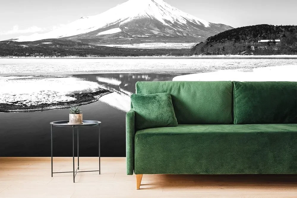 Fototapet muntele japonez Fuji în alb-negru
