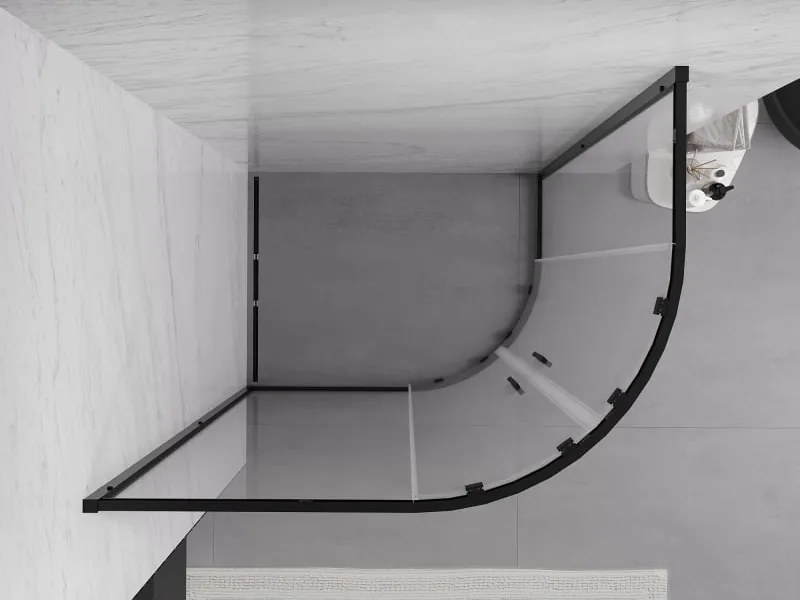 Mexen Exo cabină de duș semicirculară asimetrică de tip culisant 90 x 80 cm, transparent, negru - 8132-090-080-70-00