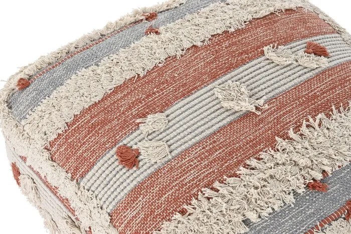 Puf de podea din bumbac țesut manual, 60 x 60 x 25 cm, dungi portocaliu și alb, 6300 gr, „Floor Cushion Stripes"
