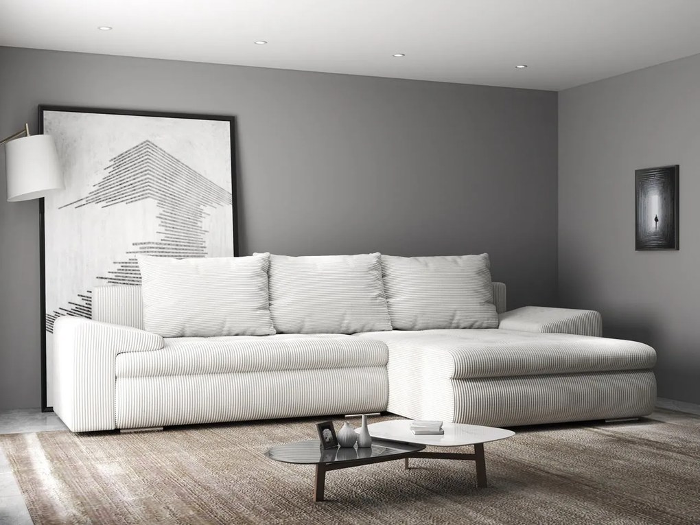 Colțar extensibil dumonde cu ladă de depozitare si sezut confortabil din spuma high-density, Leonardo Zoom Crem 260x185 cm II