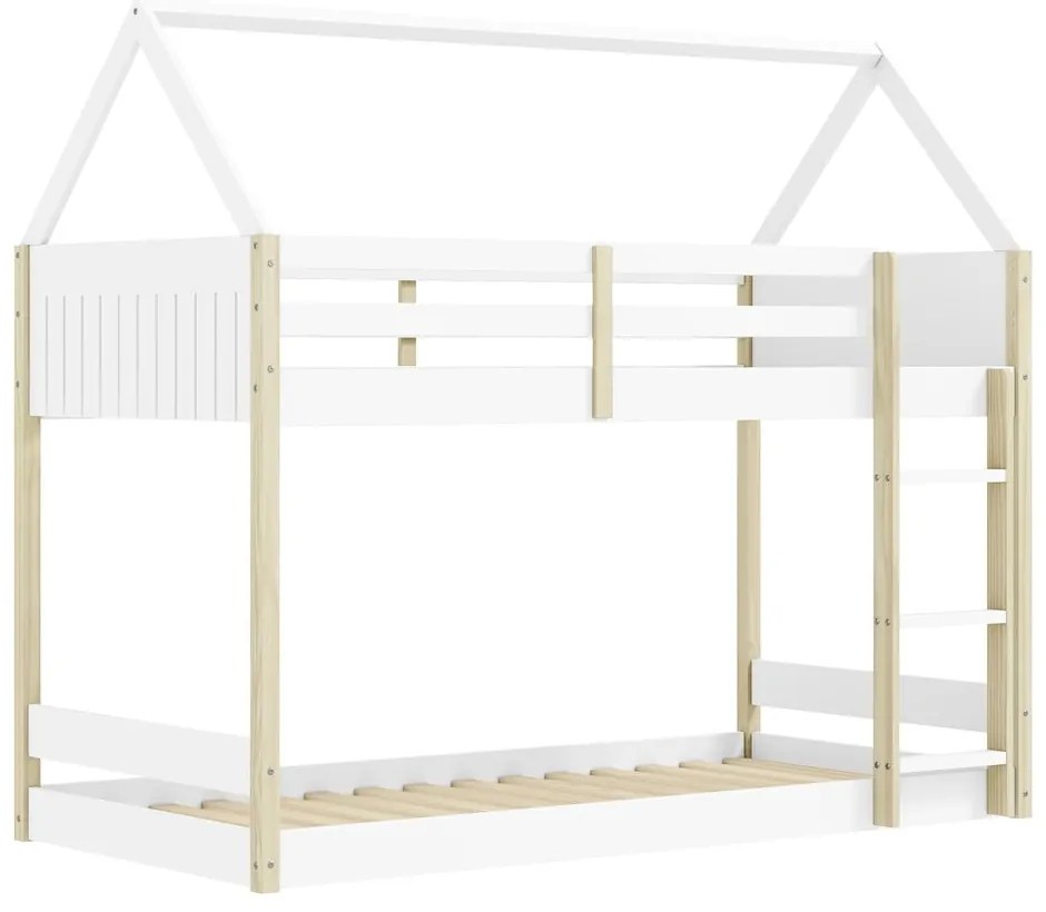 Pat pentru copii alb/în culoare naturală de tip casă/supraetajat 90x190 cm Valka – Marckeric