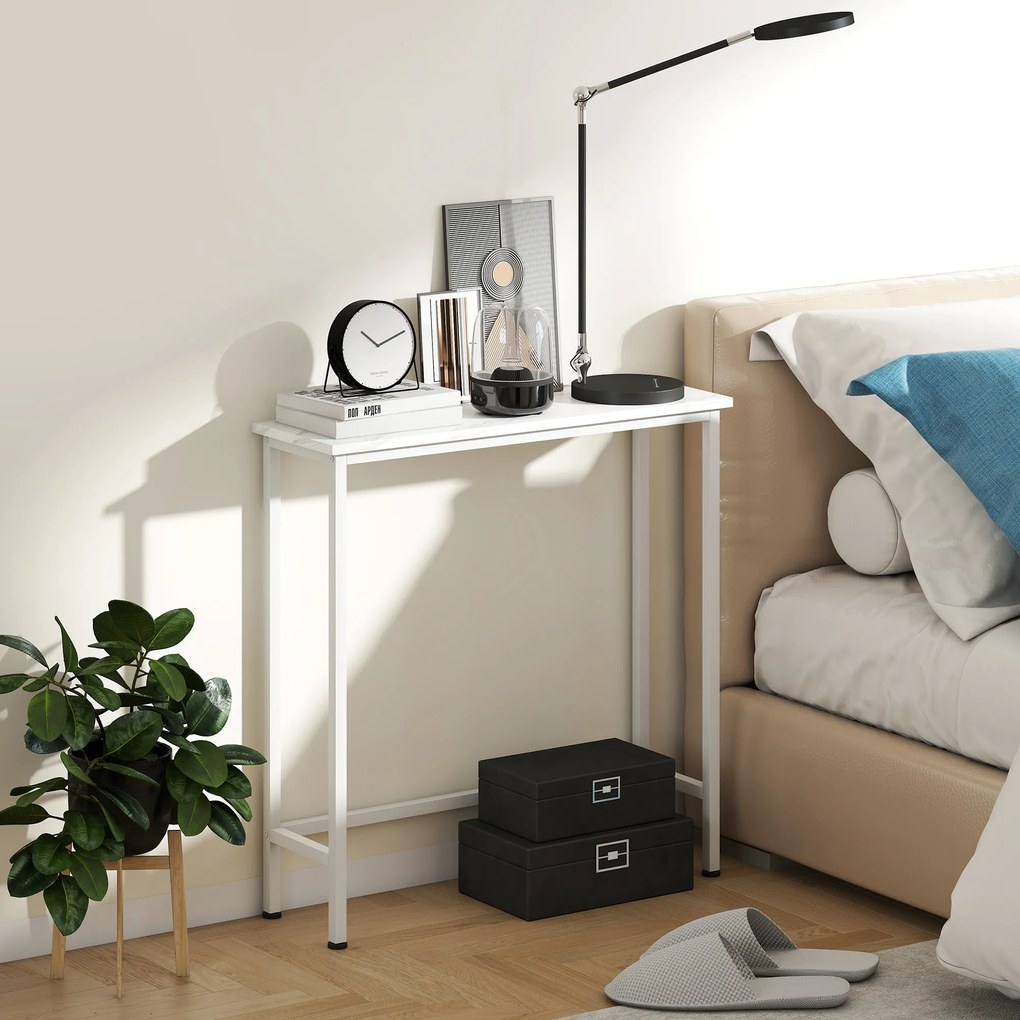 HOMCOM Masă consolă de hol cu piciorușe reglabile, protecție la răsturnare 75 x 24 x 76 cm pentru spații mici Alb | Aosom Romania