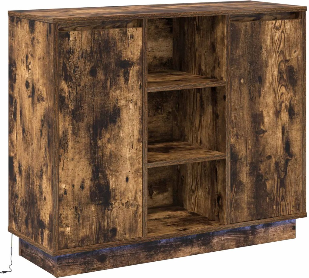 vidaXL Bufet LED Stejar fumuriu 90 x 32 x 75 cm Lemn compozit