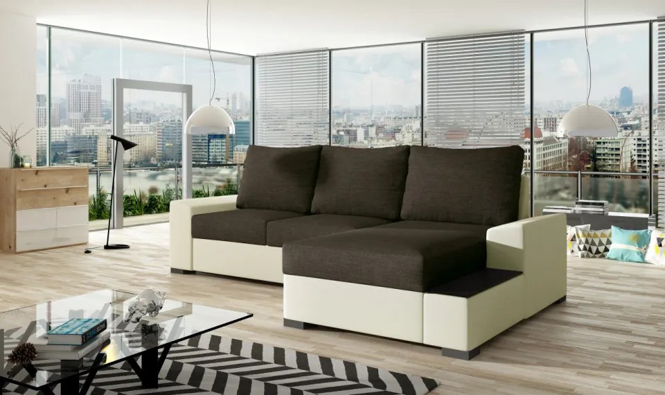 Coltar extensibil, cu spatiu pentru depozitare, 245x160x90 cm, Negro R02, Eltap (Culoare: Gri deschis texturat / Gri inchis piele)