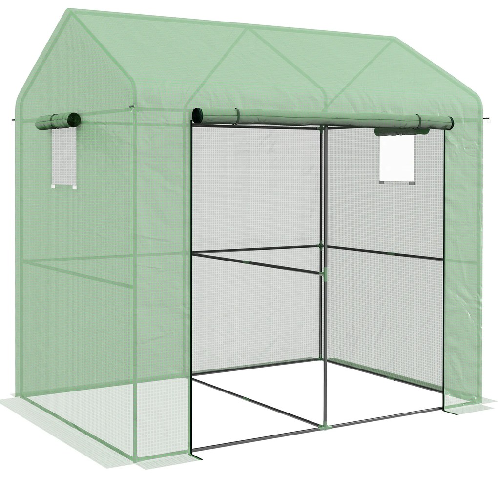 Outsunny Sera de Gradina 200x140x200cm cu Usa Rulanta Ferestre din Plasa Verde | Aosom Romania