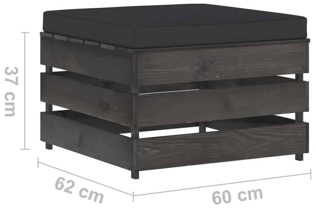 Set mobilier gradina cu perne, 3 piese, gri, lemn tratat negru si gri, 3